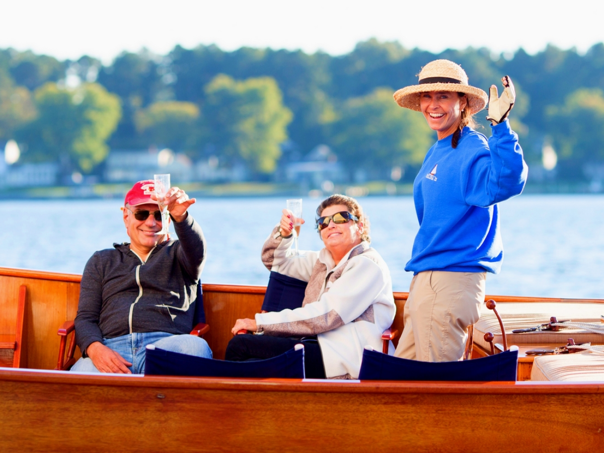 Champagne toast aboard Sail Selina II St Michaels MD premier boat tour sailing charter on the Chesapeake Bay